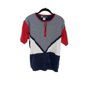Vintage 90s Blast Top Colorblock Quarter-Zip Knit Shirt - Size Small